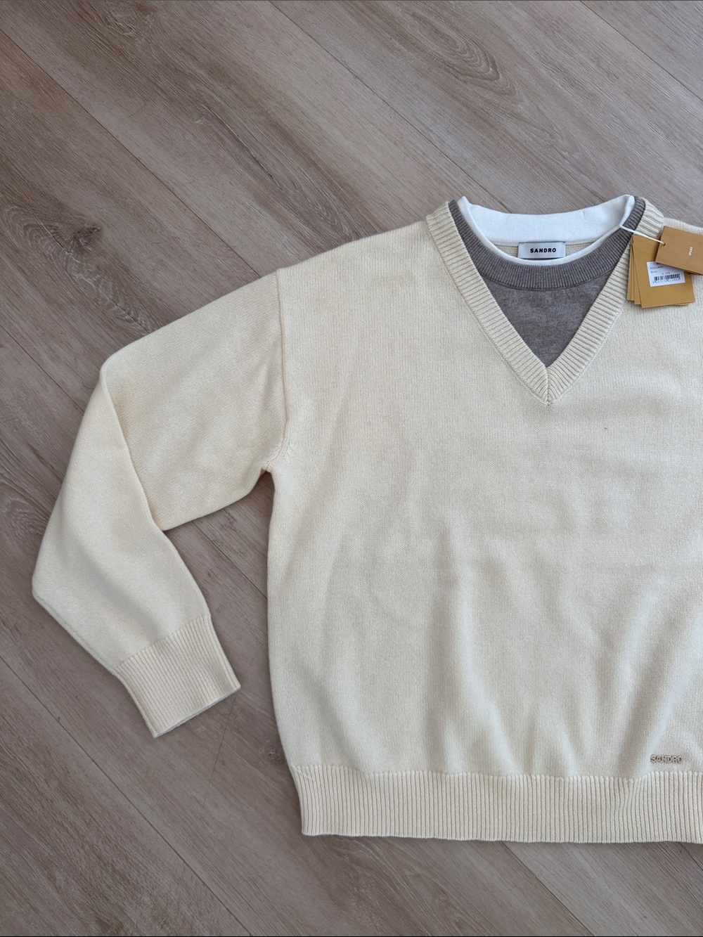 Sandro v-Neck Cream Women’s Sweater - Picture 3 of 8